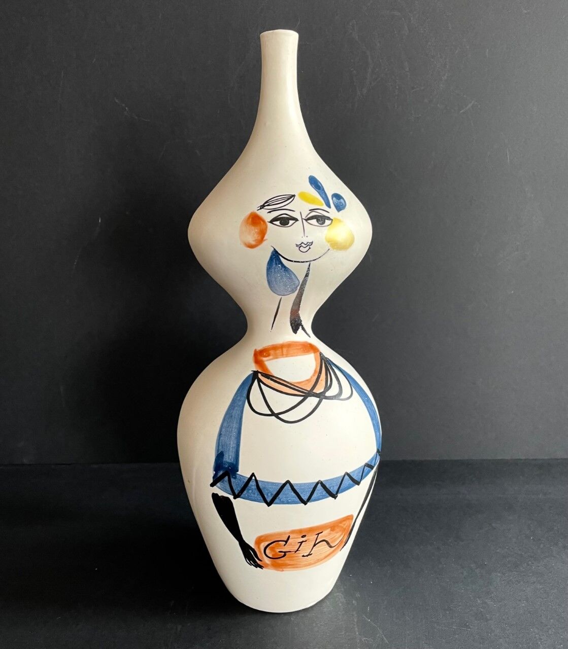 Earthenware "gin" bottle by Roger Capron Vallauris