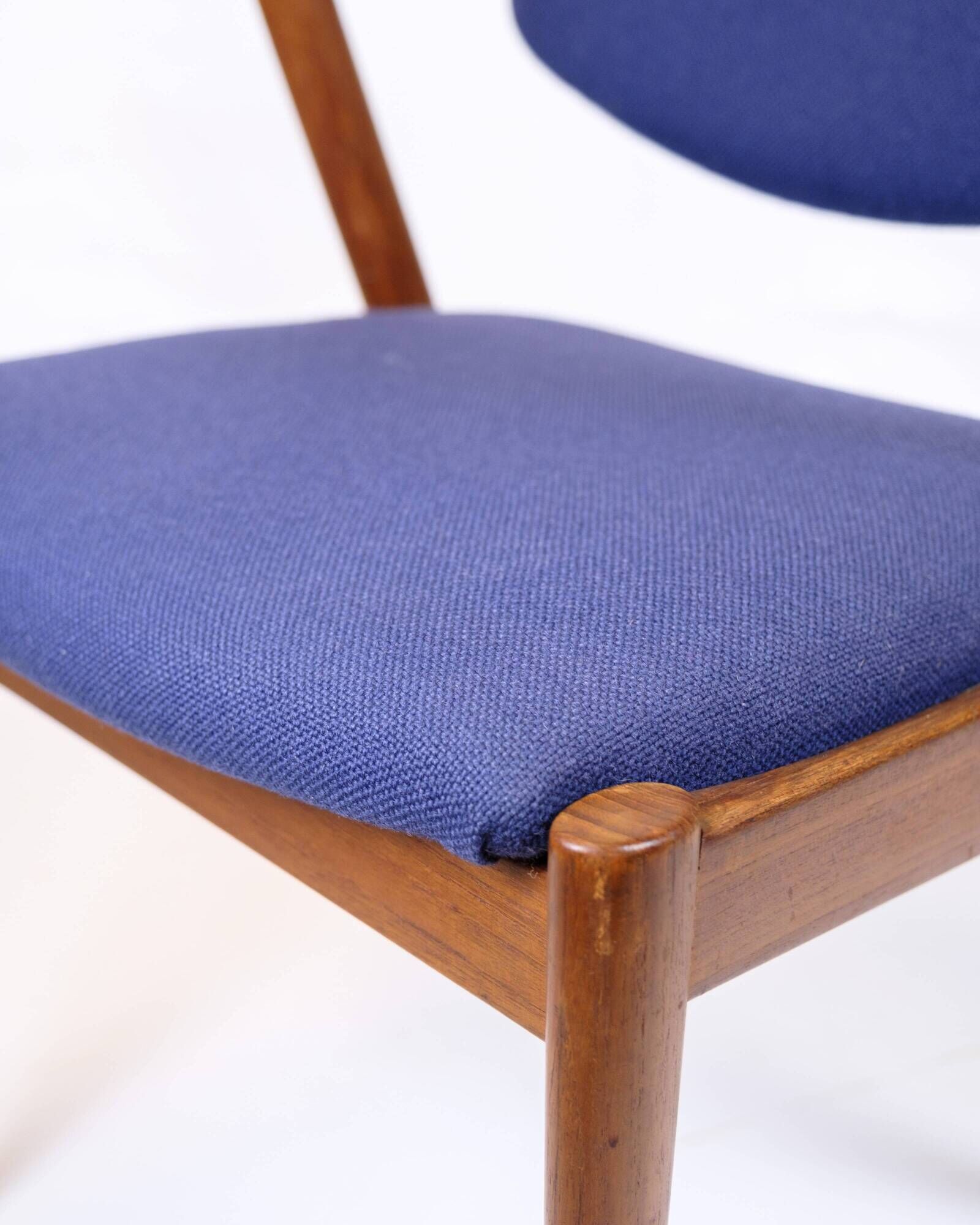 Set of six dining chairs - Model 42 - teak & blue fabric - Kai Kristiansen - Schou Andersen - 1960s
