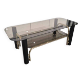 Vintage coffee table in gold metal and smoked glass, 1970s