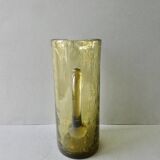Blown glass pitcher, bubbled, khaki green, 70s, height 25.5 cm