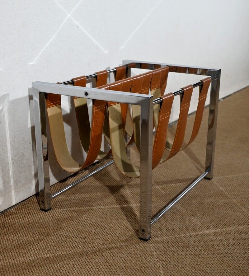 Leather and Chrome Magazine Holders "Novatrend" - XXth