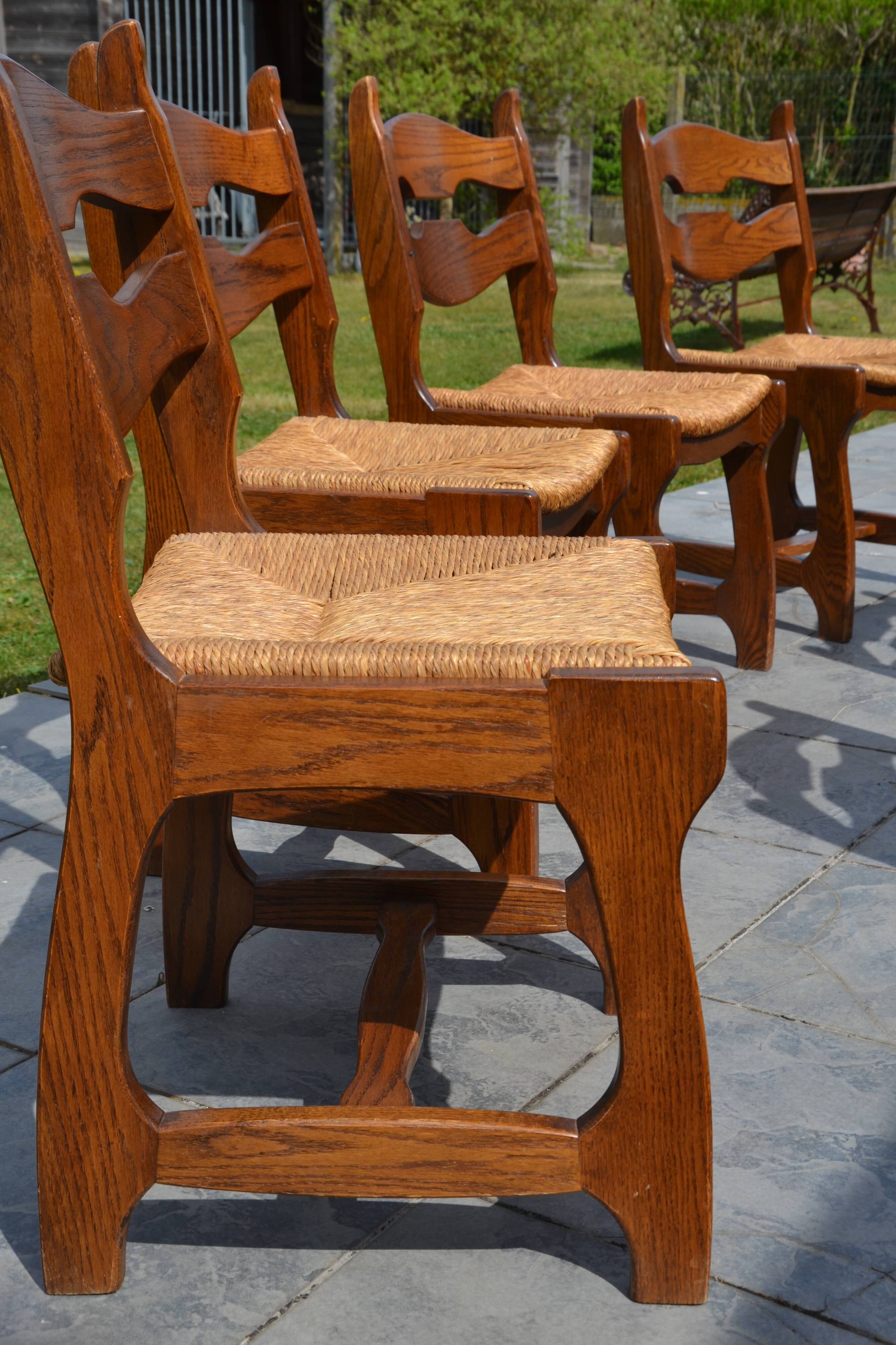 6 solid oak and straw chairs Guillerme et Chambron