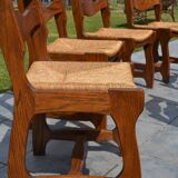 6 solid oak and straw chairs Guillerme et Chambron