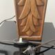 Wooden lamp with carved plant decoration from 1930-50, sold with a 1970 lampshade.