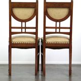 Set of 4 antique design dining chairs, Jugendstil/Art Nouveau style, light skai leather upholstery