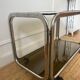 Rolling serving cart in chromed steel and smoked glass, 70s design