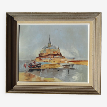 Mont Saint Michel Normandy seascape painting signed 57 x 49 cm