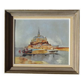 Tableau paysage marin Mont saint Michel Normandie signé 57 x 49 cm