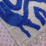 Klein blue and white Berber rug with abstract relief