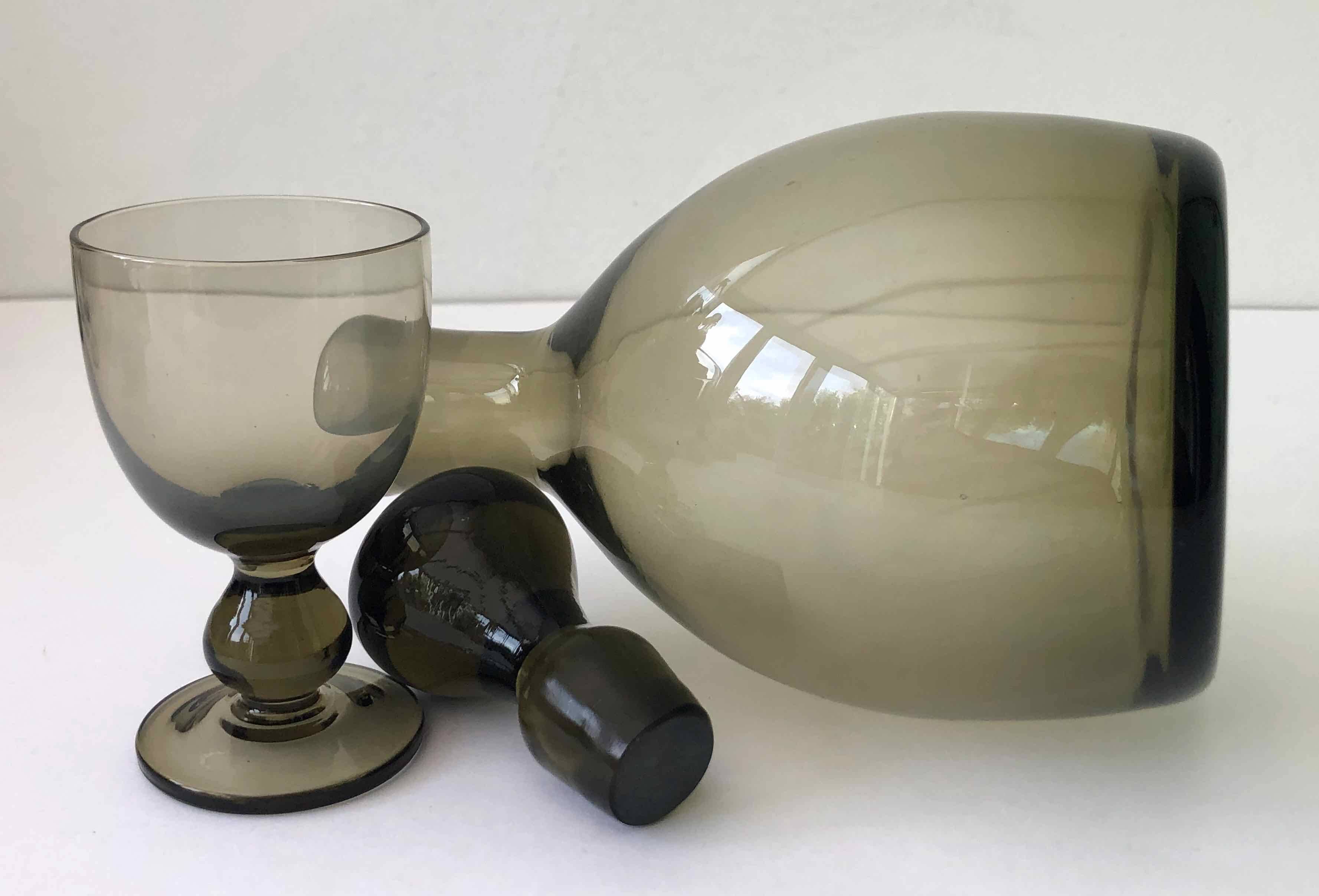 6 blown glass glasses and carafe 1960