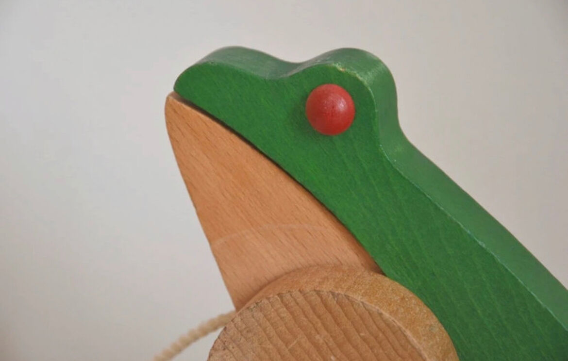 Vintage pulling frog wooden toy