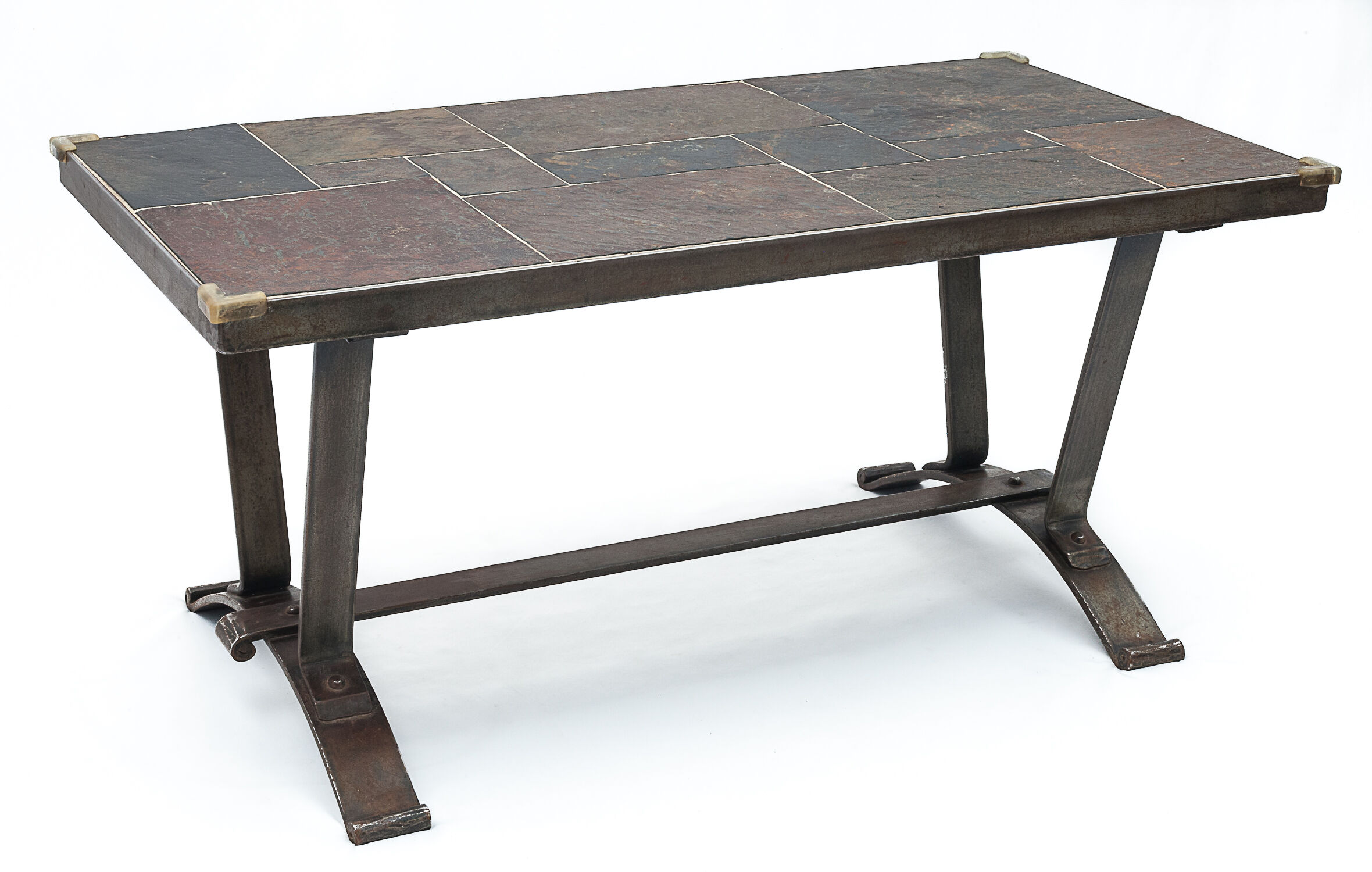 Table basse en fer forgé et ardoises, 1950