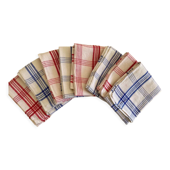 Set of 8 square towels (or tea towels) with red and blue checkered -65x65 cm - Métis