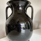 Vase néo classique en terre vernissée de Biot noire 1960
