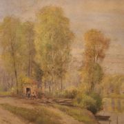 Huile sur panneau encadrée "Paysage", A. Corradi, 1950