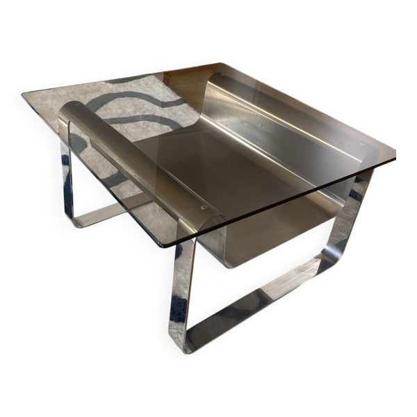 Petite Table Basse inox Design Créateur Acier Moderne Vintage Verre Mobilie