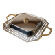 Vintage stainless steel serving tray Inoxpran Orchidea line, silver with gold-plated edge, Italian 1980s design