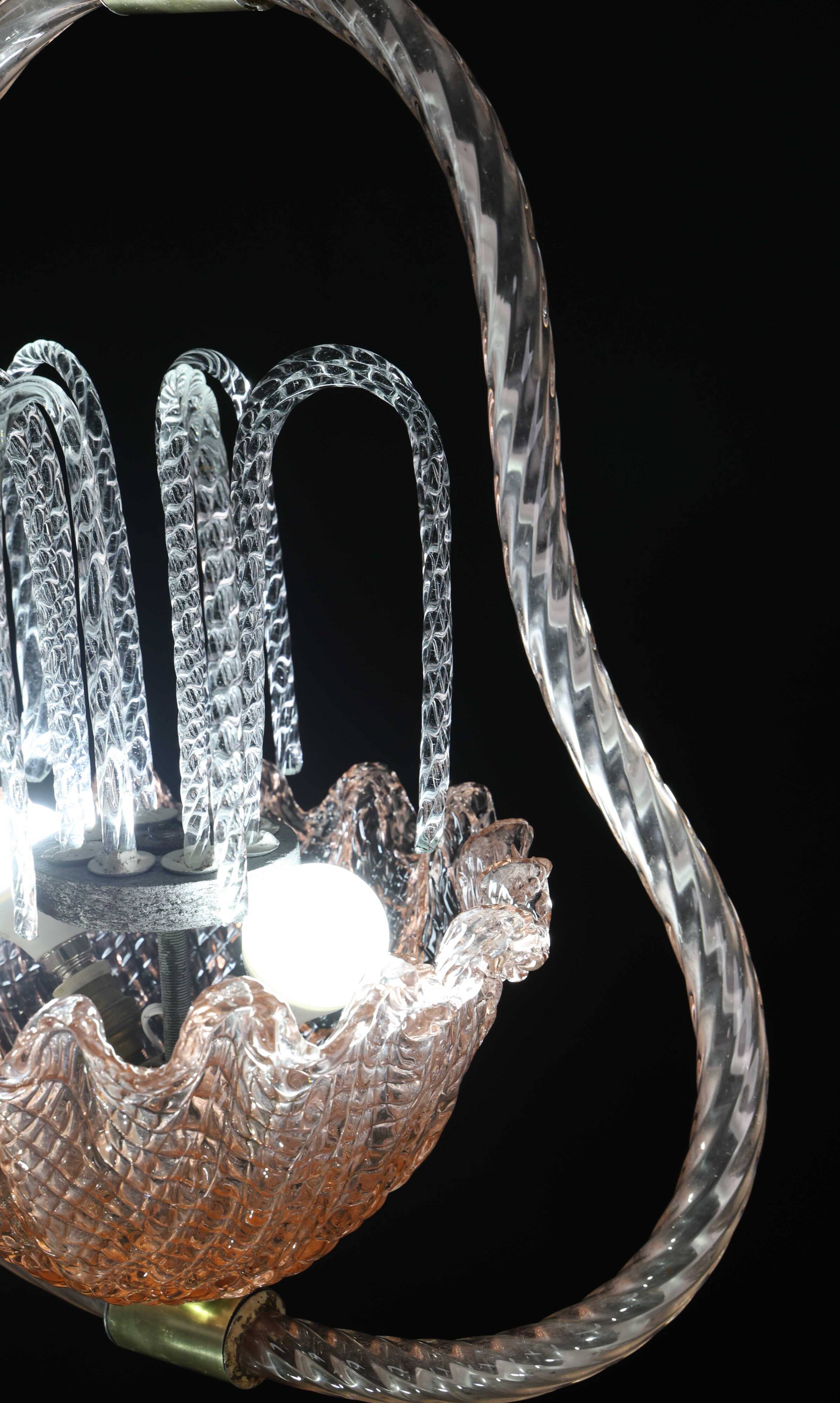 Charming Pink and Transparent Murano Glass Chandelier by Barovier e Toso, 1950s