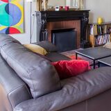 Roche Bobois 220 cm 3-seater leather sofa in very good condition, anthracite grey