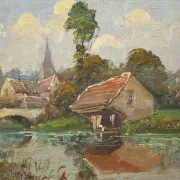 Washerwoman at the washhouse - Old oil painting signed Gilbert