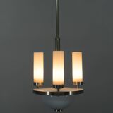 Art Deco Tubular Nickel Plated Chandelier, 1920s, Restored