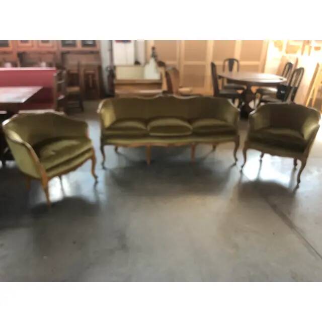 Mid 20th-Century Walnut Armchairs and Sofa in the Italian Style, Three-Piece
