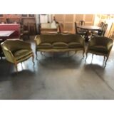 Mid 20th-Century Walnut Armchairs and Sofa in the Italian Style, Three-Piece