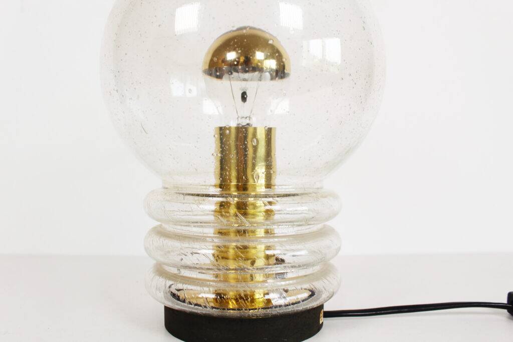 Wonderful 1970s bubble glass and brass table lamp by Glashutte Limburg