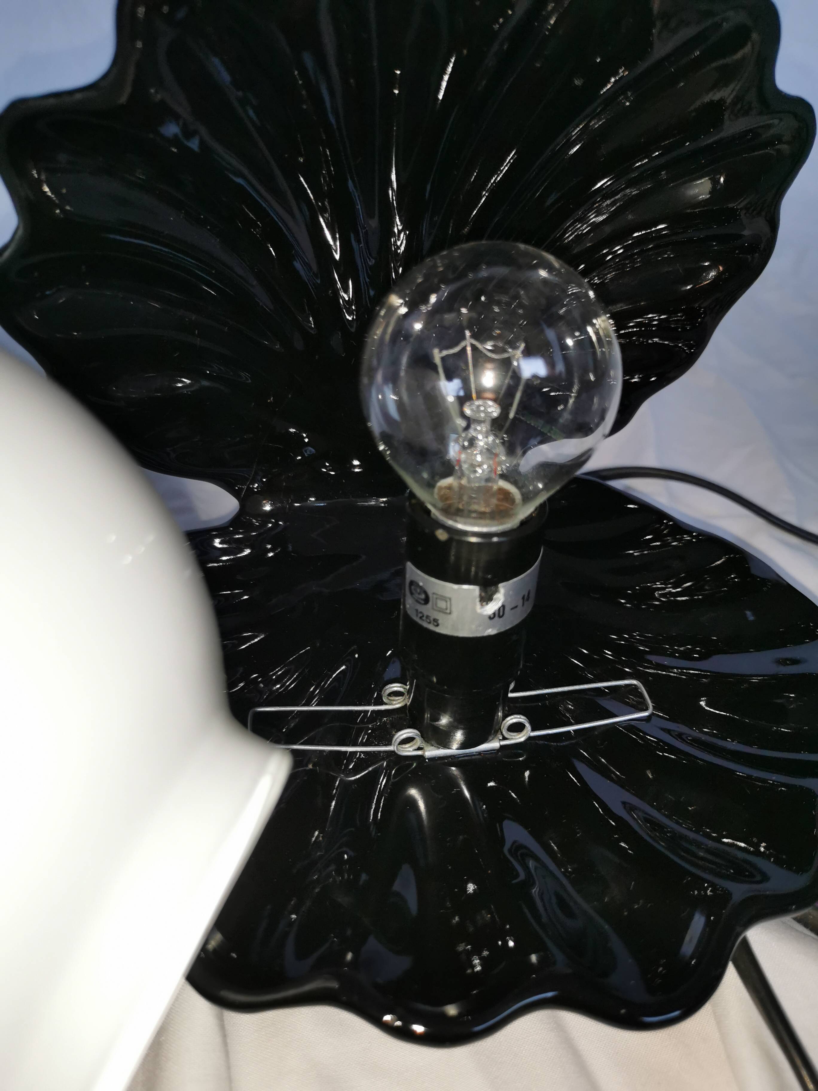 Ceramic shell lamp with opaline pearl, Saint-Jacques, France, 1980