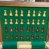 Wooden travel chess set, marquetry board