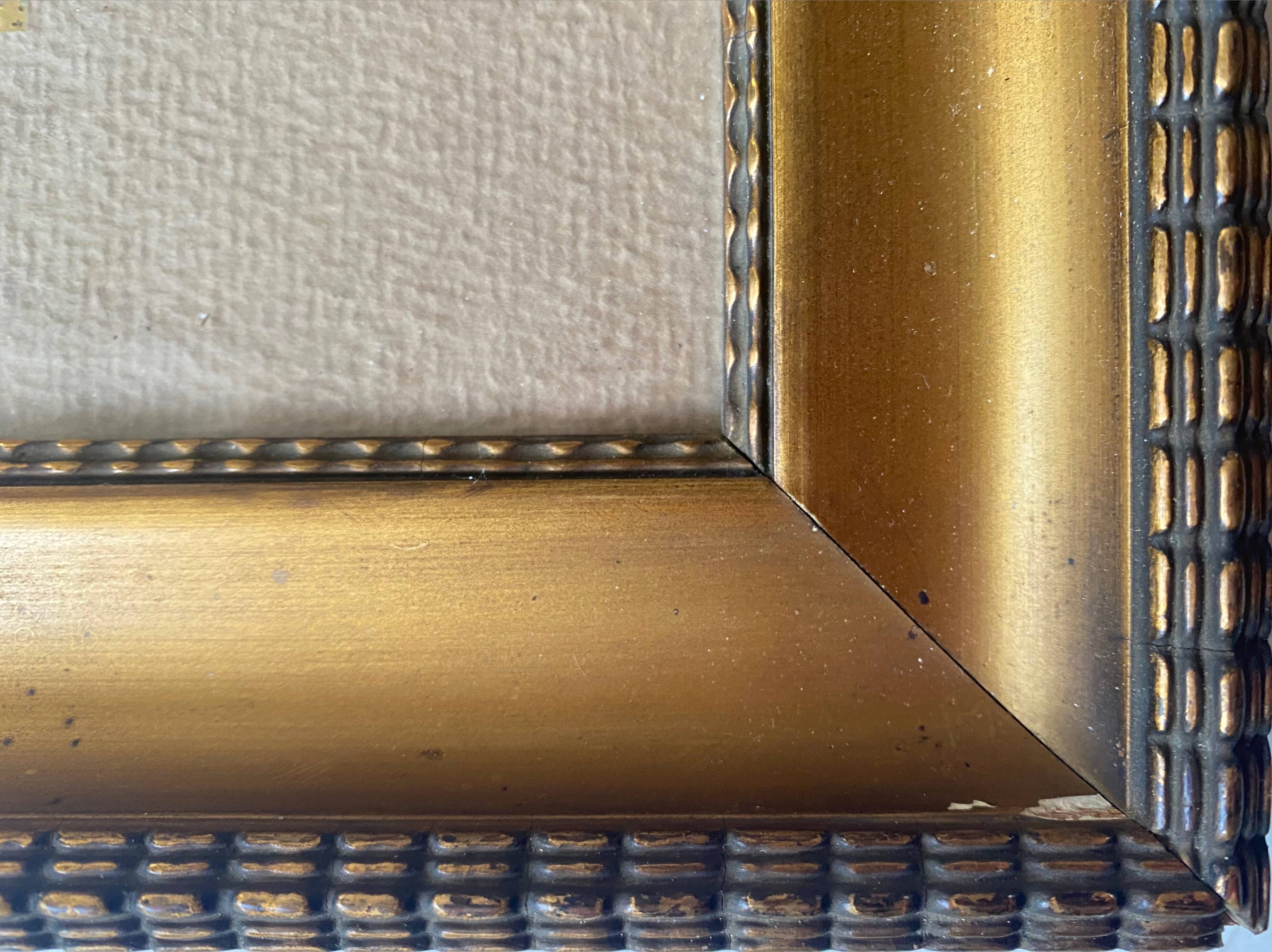 Old watercolor painting "House, winter landscape" + frame