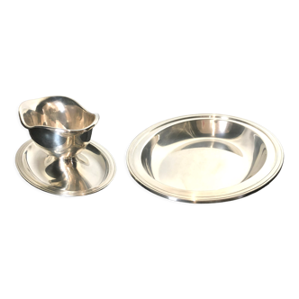 Boat sauce maker and oval silver dish christofle