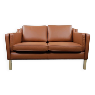 Borge Mogensen 2 seater cognac leather sofa model 2212 - newly reupholstered