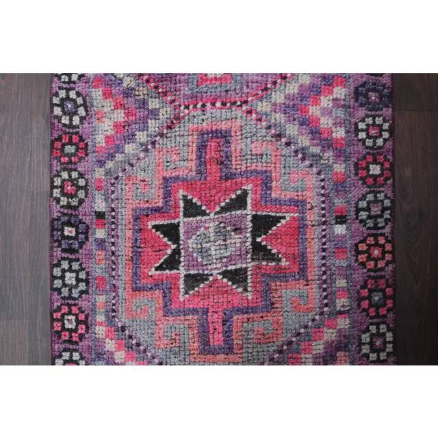 Vintage Turkish Oushak Handmade Wool Cotton Purple Runner 83x345