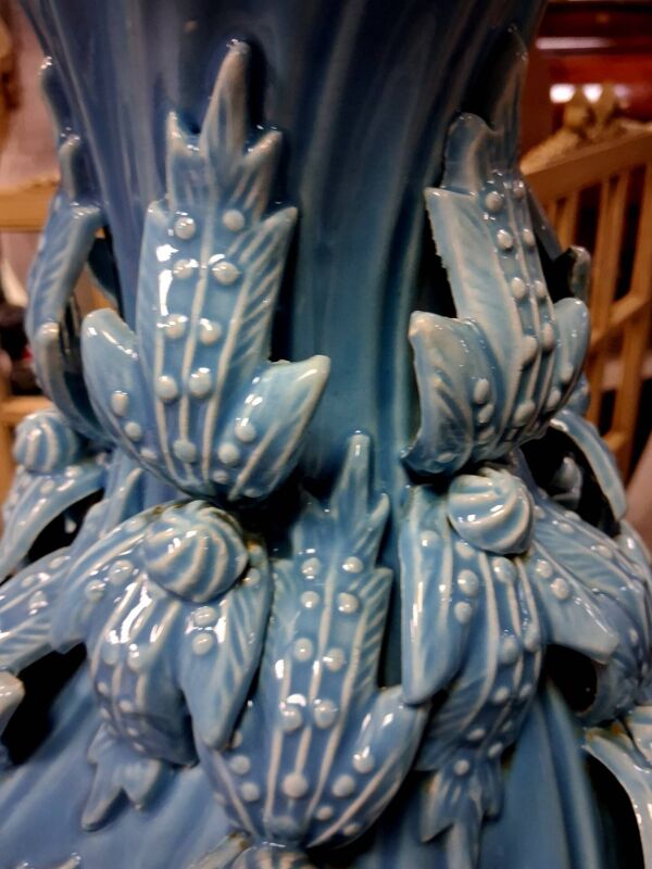 Grand vase balustre en céramique de Maises émaillée bleu turquoise