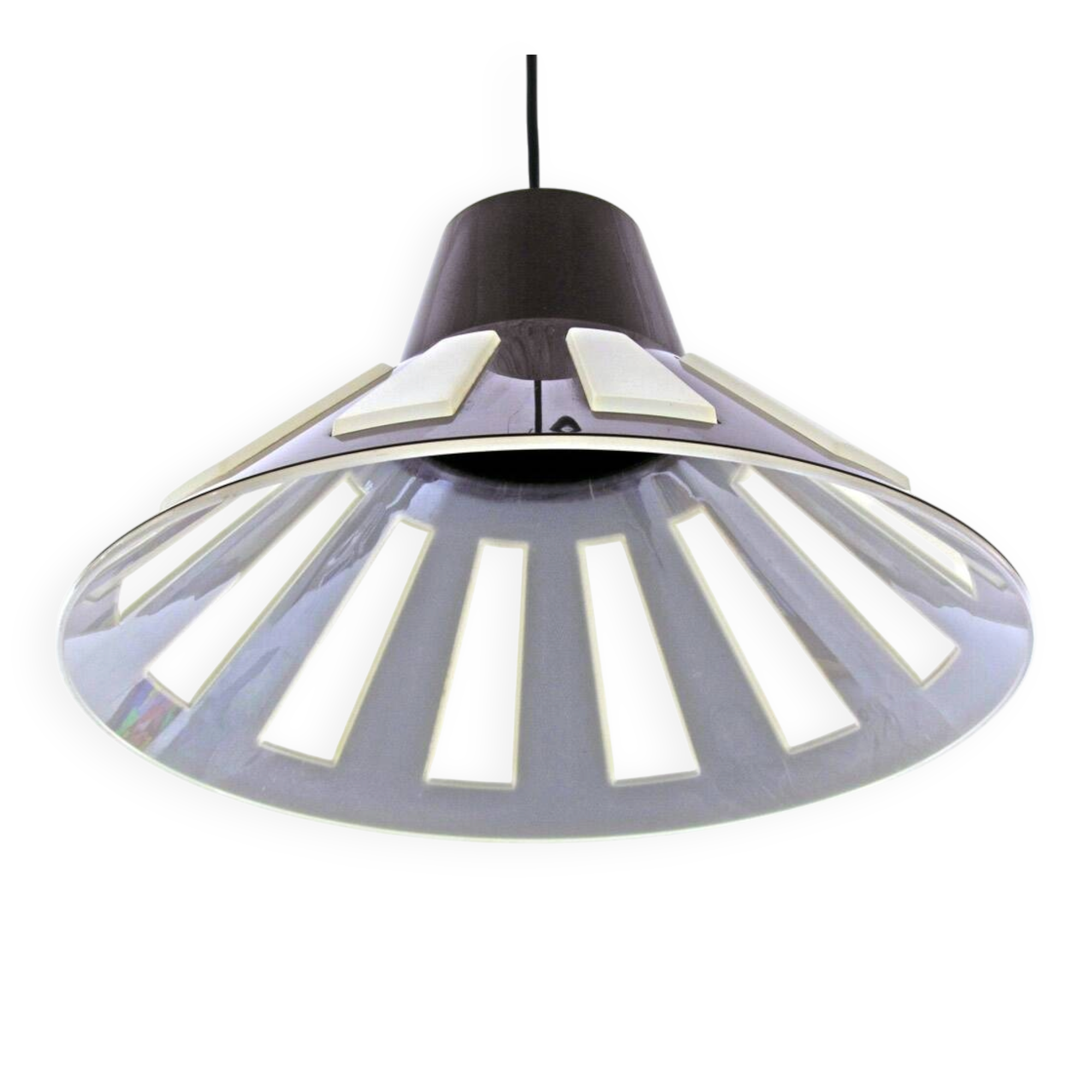 Vintage 1970s Space Age UFO Pendant Lamp | Brown White