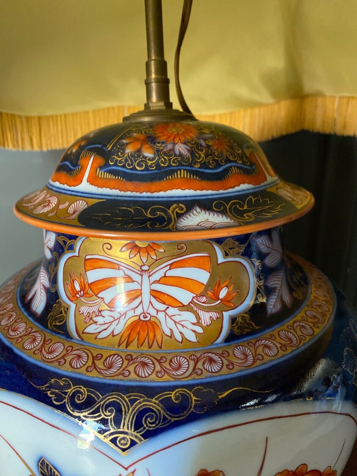 Porcelain lamp of bayeux floral decoration nineteenth with lampshade