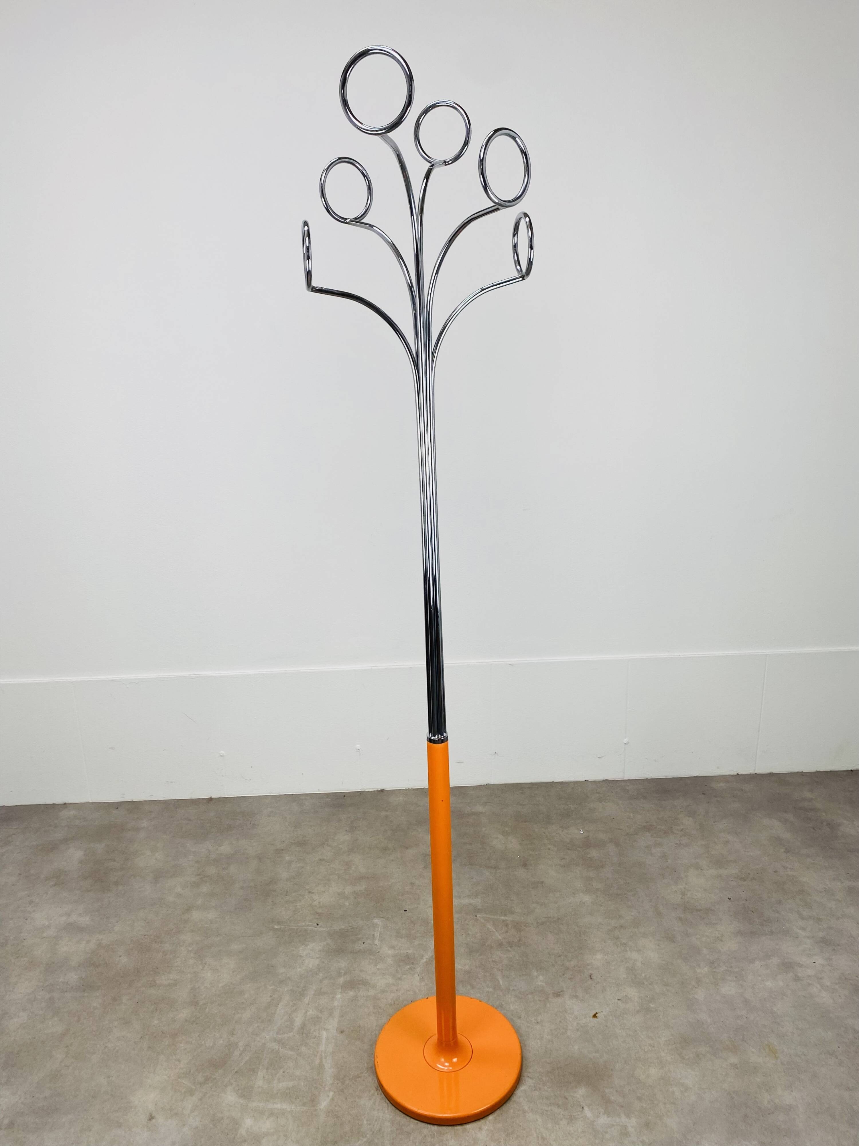Coat rack 70's orange and chrome by Fase