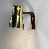 Teak brass wall sconce by hans agne jakobsson, sweden 1960s model v488