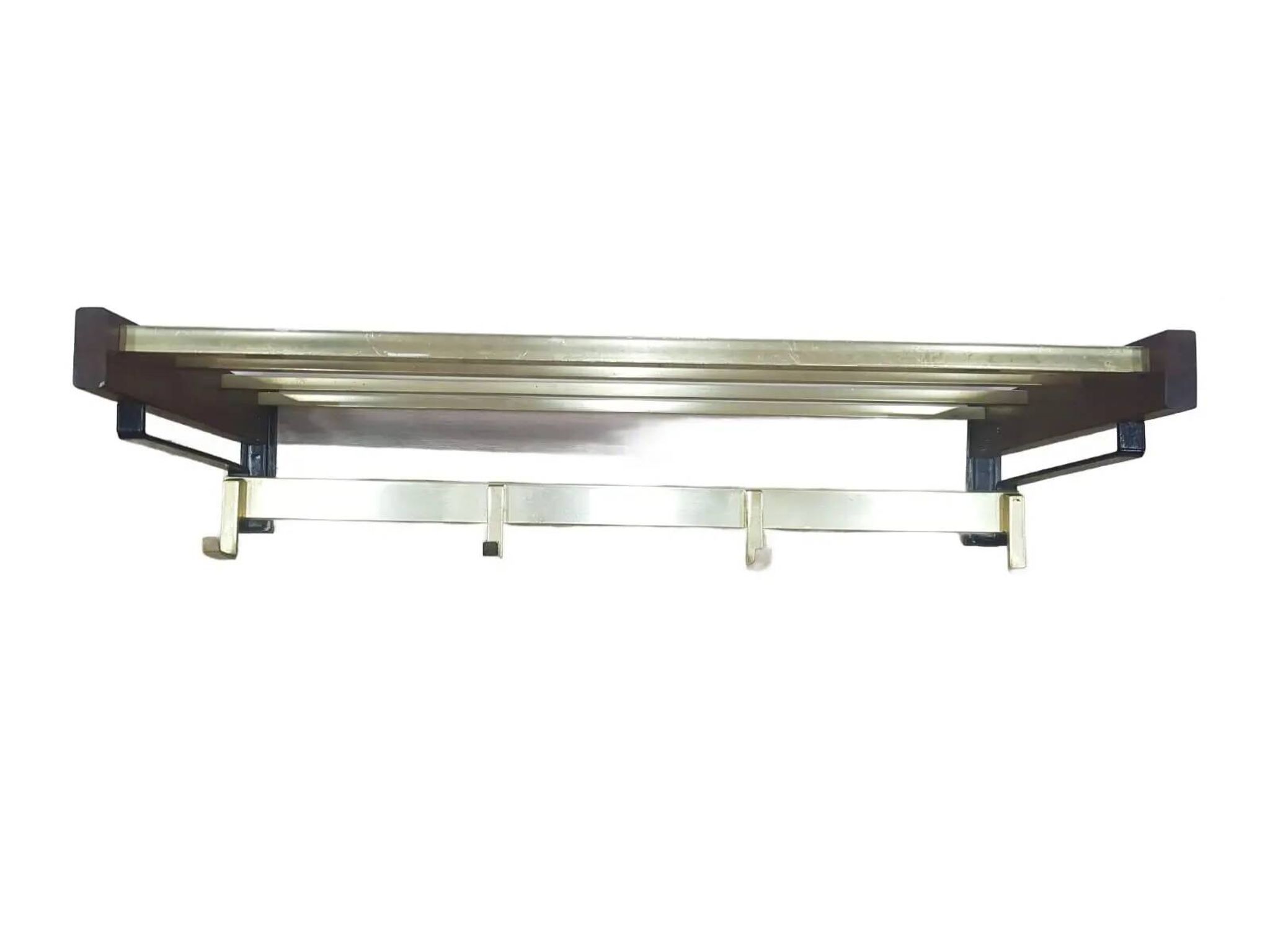 Wall-mounted coat rack, rosewood, gold-tone brass, Austria, 1960s.