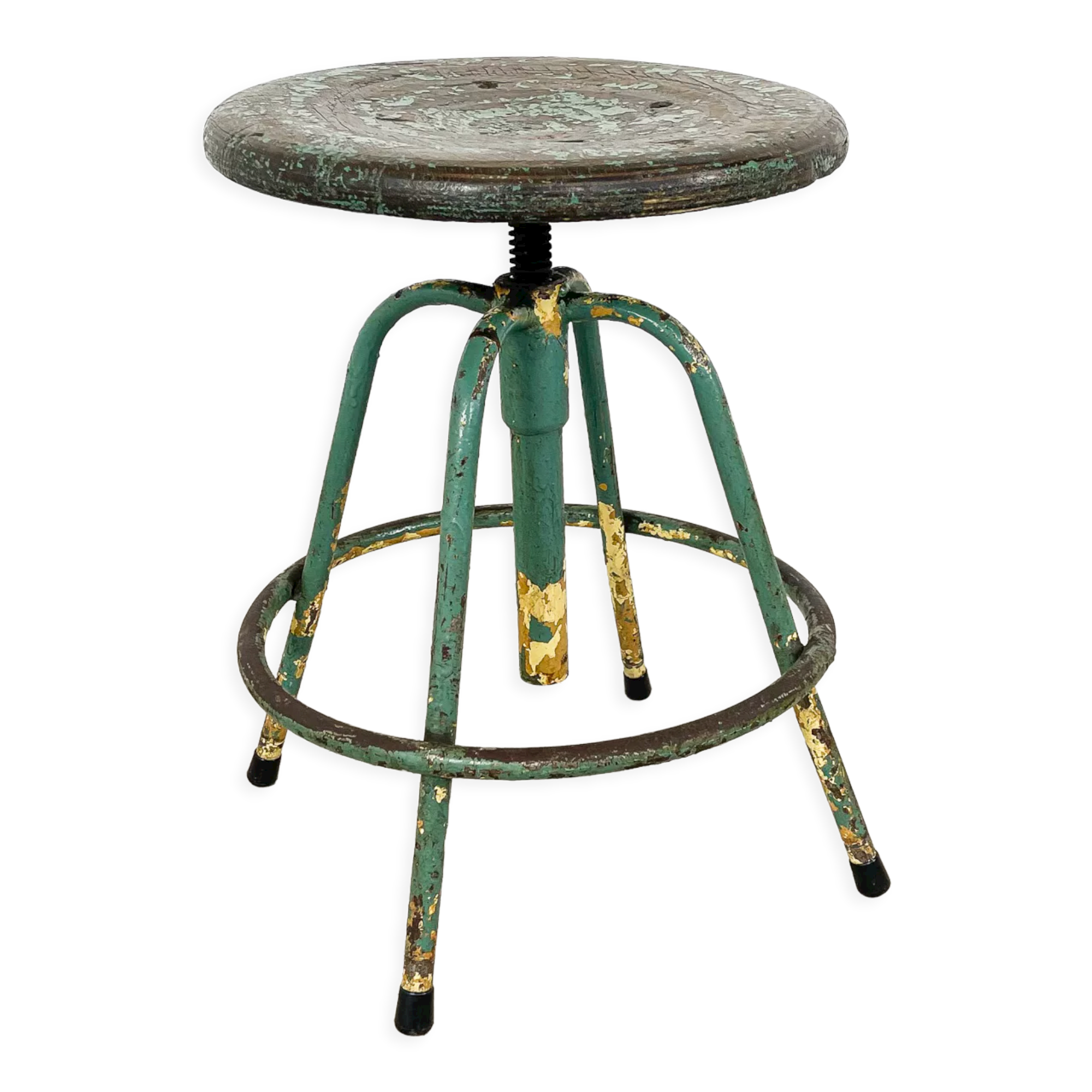 Industrial 4 legged factory swivel stool Green yellow