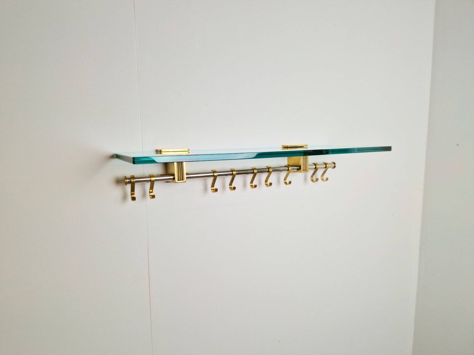 Brass and Glass R14G Wall-Mounted Coat Rack from Peter Ghyczy, 1980s