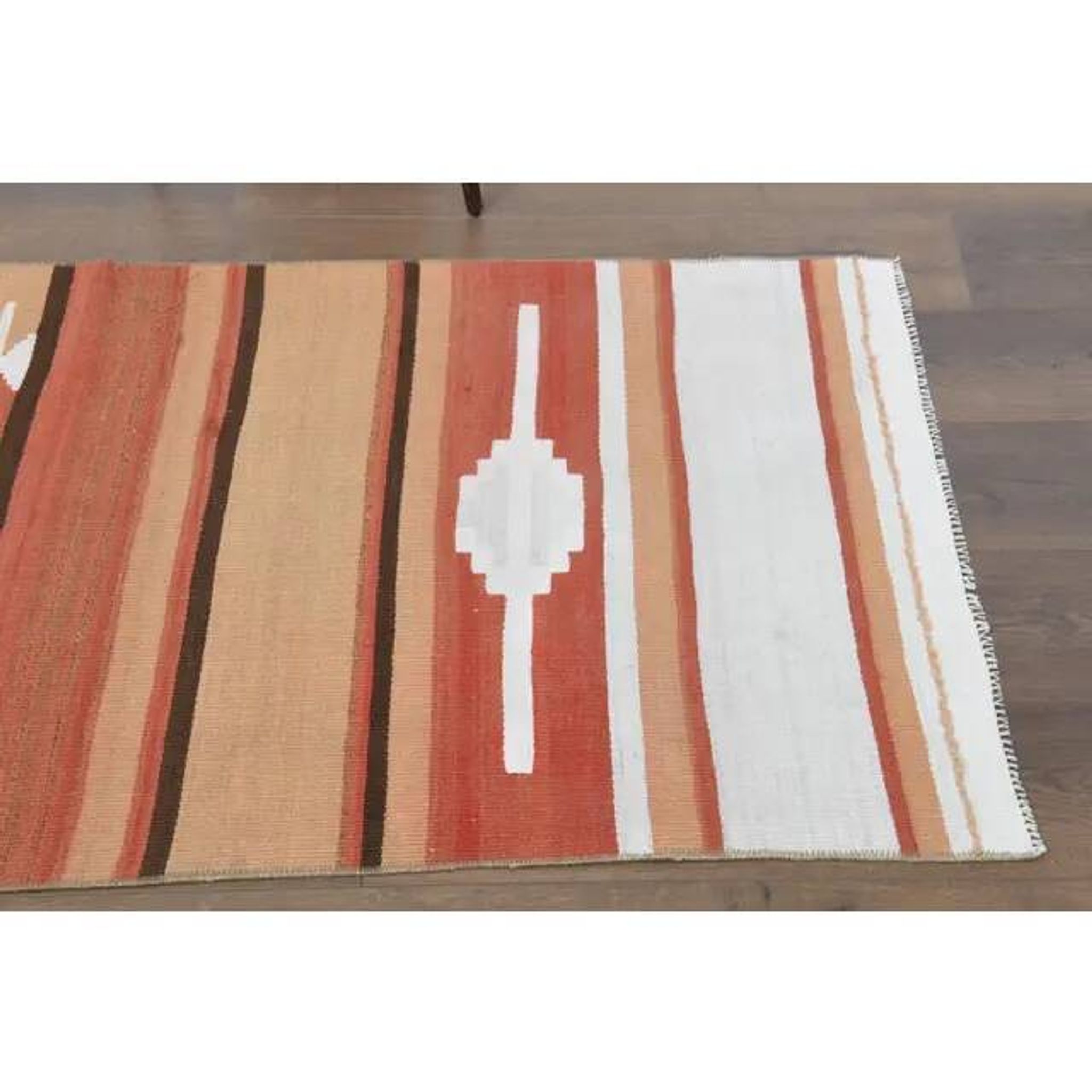 1970s Vintage Turkish Hand-Knotted Wool Cotton Orange Runner Rug 85389