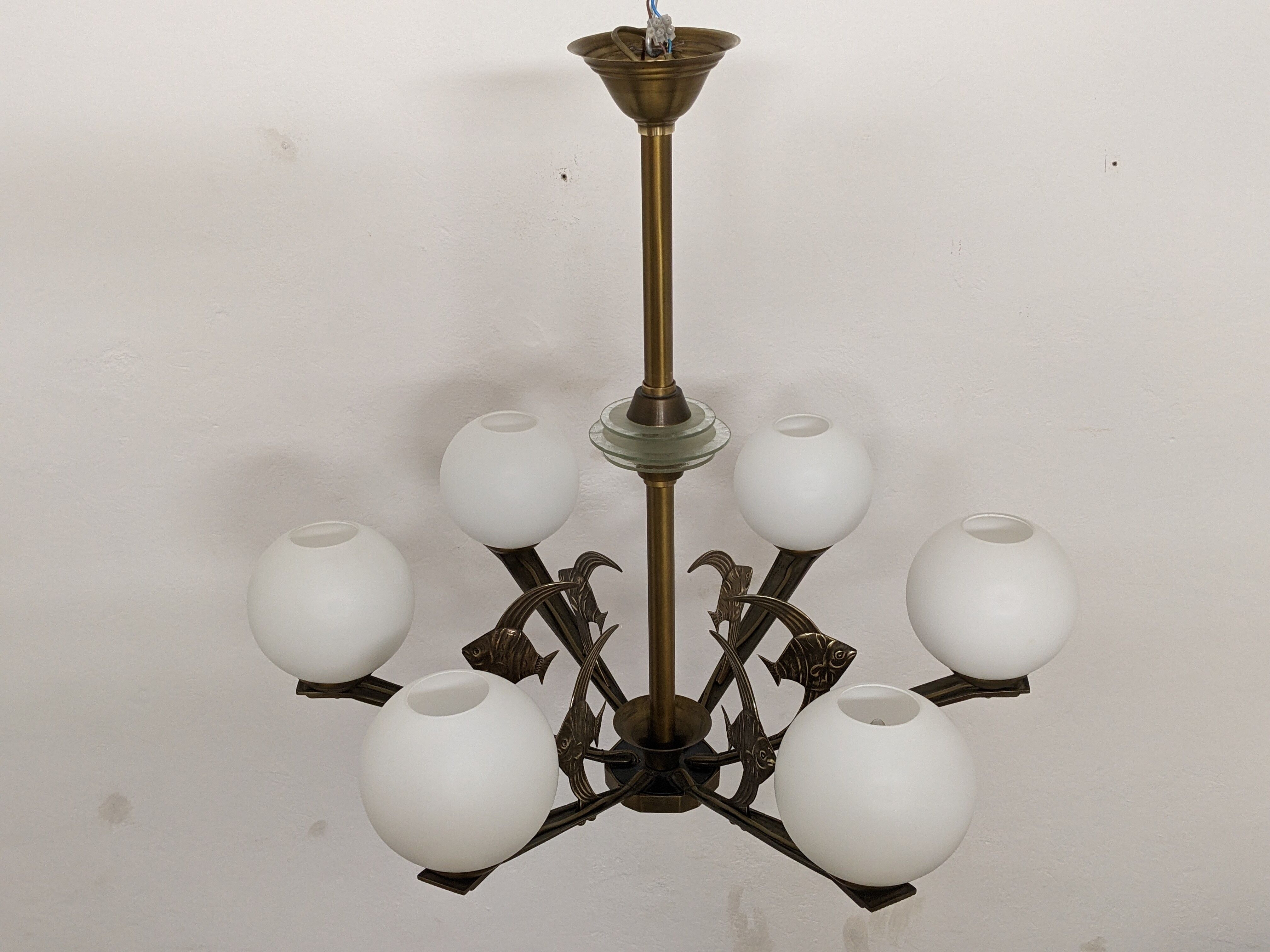 Art deco bronze fish chandelier