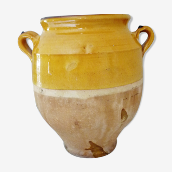 Pot à graisse ancien, XIXème siècle en terre cuite vernissée jaune du sud de la France
