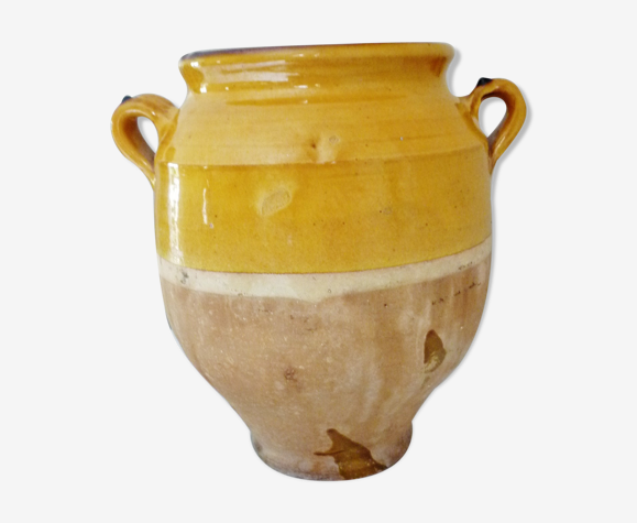 Pot à graisse ancien, XIXème siècle en terre cuite vernissée jaune du sud de la France
