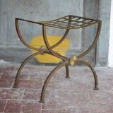 Vintage luggage rack, curule-shaped stool, iron suitcase table