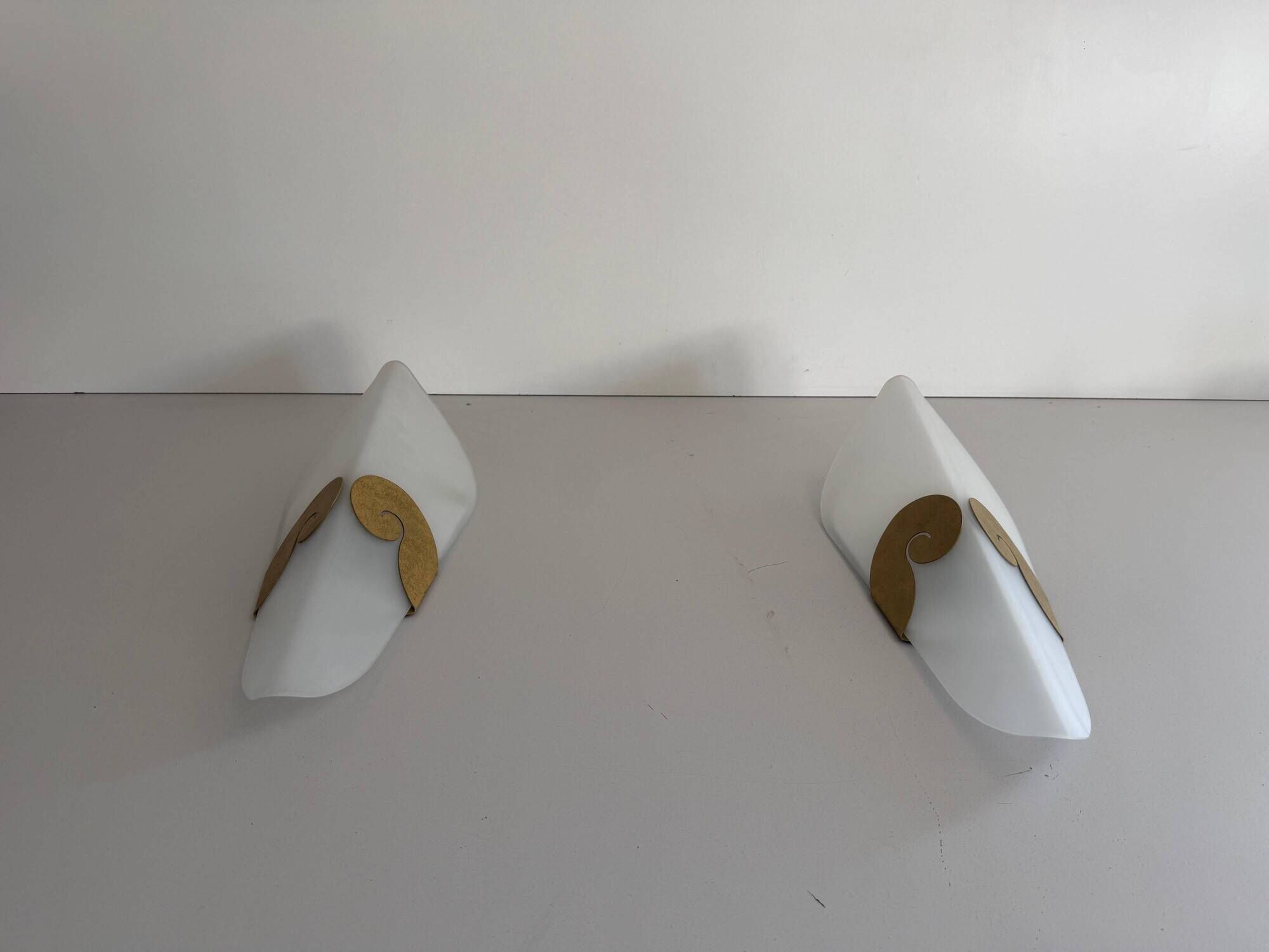 Pair of glass and metal wall lights AGE, 1980s, Italy