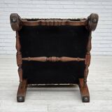 1950s, Scandinavian highback armchair, furniture fabric, oak wood.