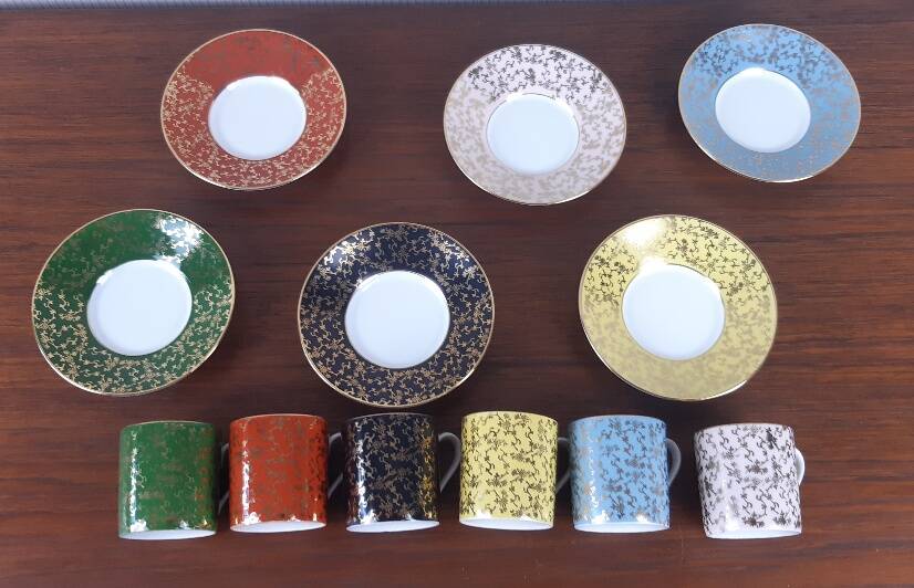 Set of 6 Art Deco coffee cups Lanternier Limoges